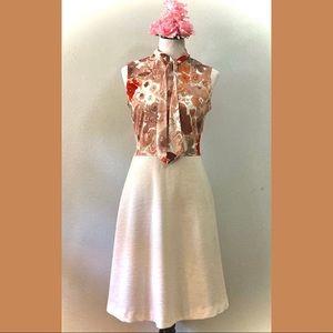 Vintage Floral Secretary Dress with Tie Neck